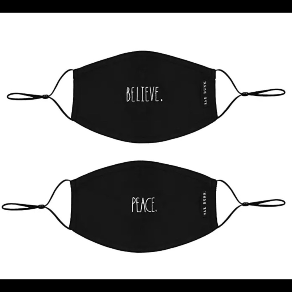 🆕Rae Dunn Face Masks SET OF 2 Cotton Reusable 🖤
